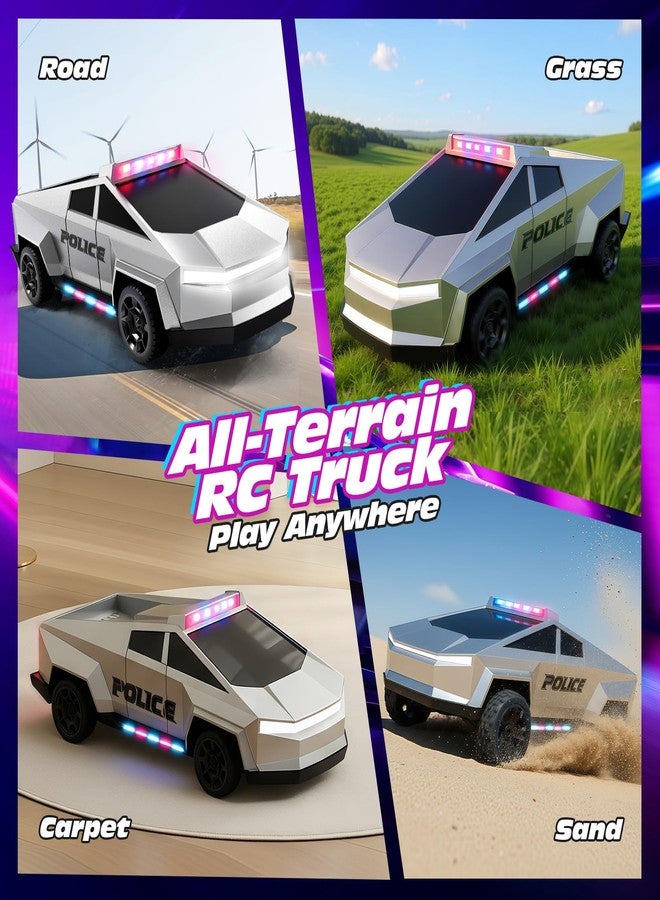 Tecnock RC Truck for Kids, 1:18 Scale Police Remote Control Truck with LED Lights, 2 Rechargeable Batteries, 2.4GHz All-Terrain RC Car, Toys Gift for Boys Girls Aged 3-8, 8-12 - Image 5